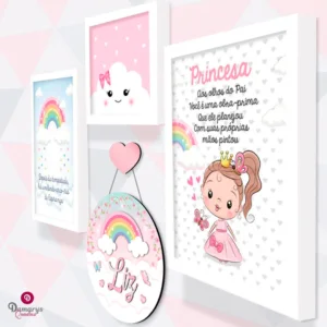 Quadro Infantil Kit Princesa Nas Nuvens