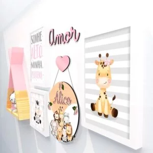 Quadro Infantil Kit Safari Rosa