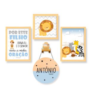 Quadro Infantil Kit safari Azul