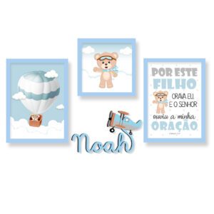 Quadro Infantil Kit Ursinho Aviador