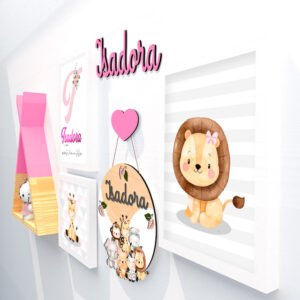 Quadro Infantil Kit Safari Rosa