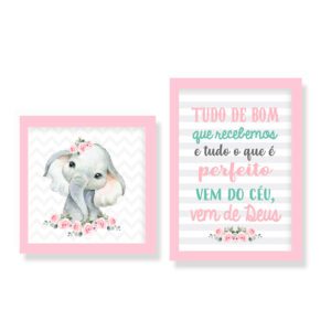 Quadro Infantil Kit Safari Rosa