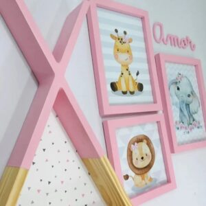 Quadro Infantil Kit Safari Rosa