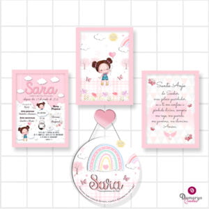 Quadro Infantil Kit Jardim Encantado Rosa