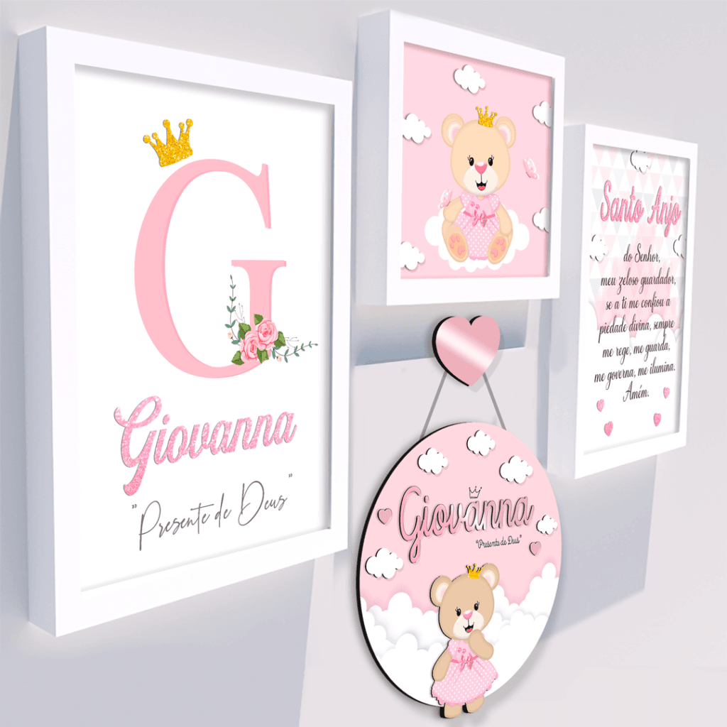 Quadro Infantil Kit Ursinha Princesa